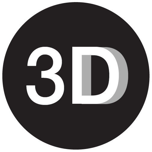 A black and white image of the word 3 d.